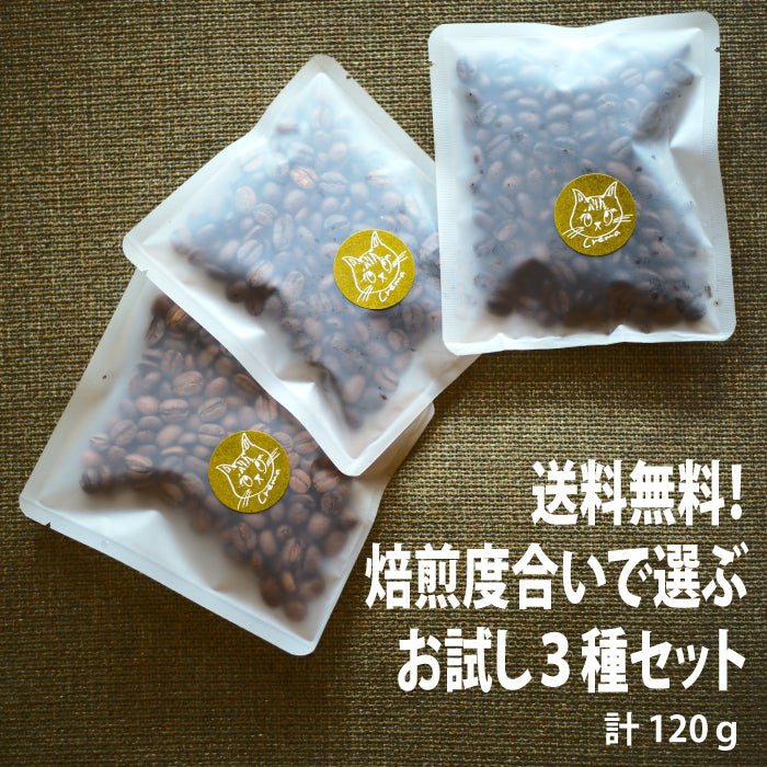 【送料無料】焙煎度で選ぶ お試しコーヒーセット（40g×3袋）