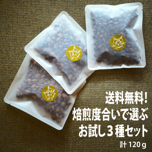 【送料無料】焙煎度で選ぶ お試しコーヒーセット（40g×3袋）